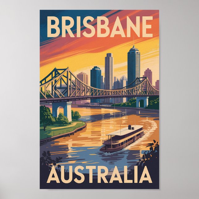 Brisbane Australia Illustration Travel Art Vintage Poster (Front)