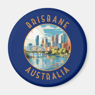 Brisbane Australia Retro Distressed Circle Magnet