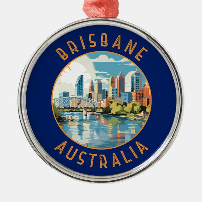 Brisbane Australia Retro Distressed Circle Metal Tree Decoration (Front)
