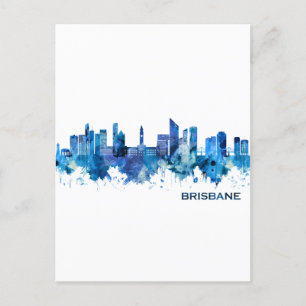 Brisbane Australia Skyline Blue Holiday Postcard