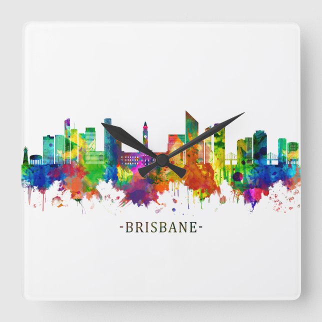 Brisbane Australia Skyline Square Wall Clock (Front)