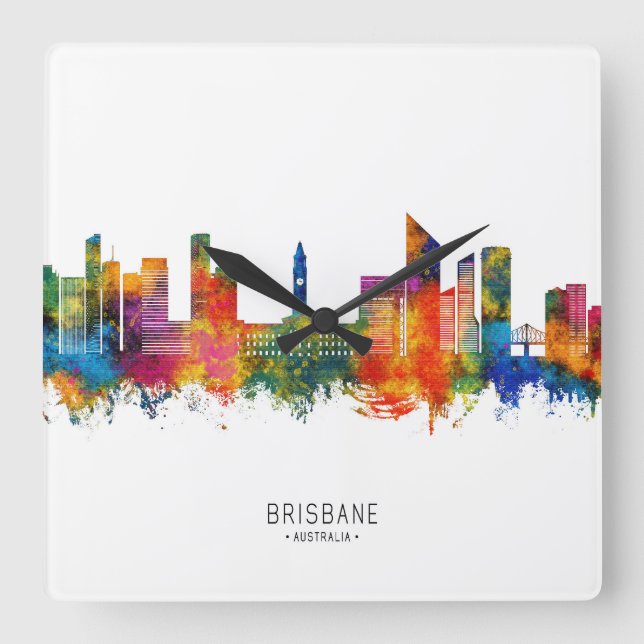 Brisbane Australia Skyline Square Wall Clock (Front)