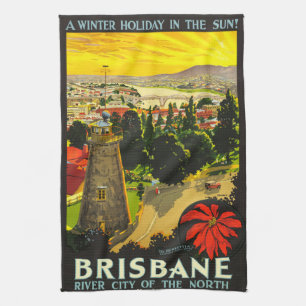 Brisbane Australia Tourism Poster Tea Towel