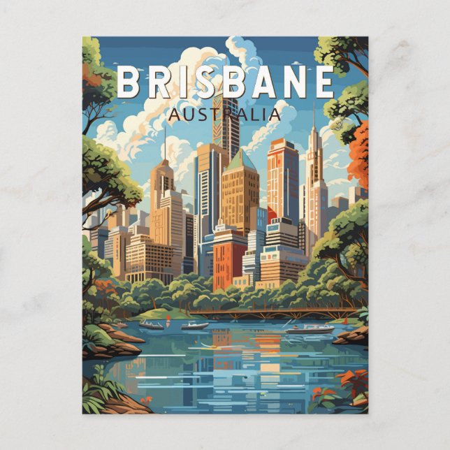 Brisbane Australia Travel Art Vintage Postcard (Front)