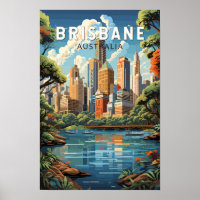 Brisbane Australia Travel Art Vintage
