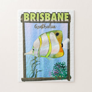 Brisbane Australia Tropical travel poster Jigsaw Puzzle