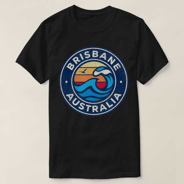 Brisbane Australia Vintage Nautical Waves Design  T-Shirt (Design Front)