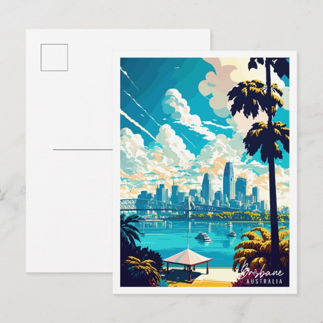 Brisbane Australia vintage travel illustration Postcard (Front/Back)