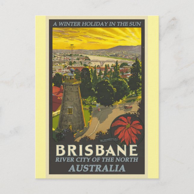 Brisbane Australia Vintage Travel Poster Postcard (Front)