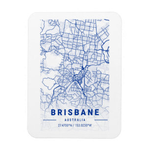 Brisbane City Map Blue Tint Magnet