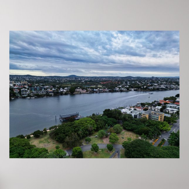 Brisbane River Aerial View Over New Farm Poster (Front)