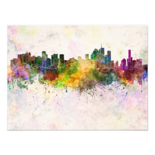 Brisbane skyline in watercolor background photo print