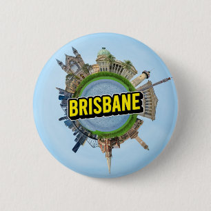 Brisbane tiny little planet landmark architecture 6 cm round badge