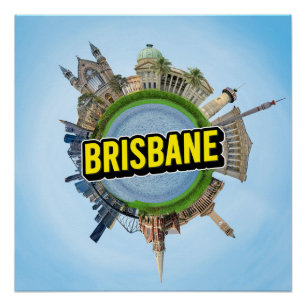 Brisbane tiny little planet landmark architecture poster