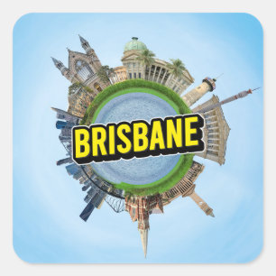 Brisbane tiny little planet landmark architecture square sticker