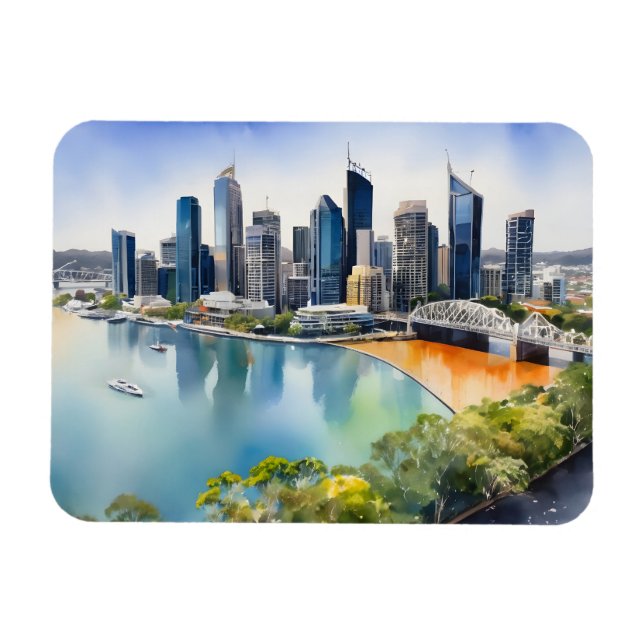 Brisbane watercolor art magnet (Horizontal)