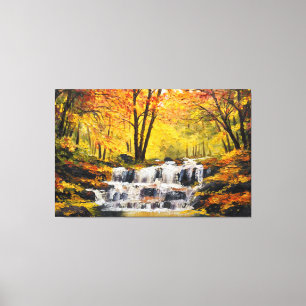 Brisk Autumn Waterfall Oil Paint Canvas Wall Art