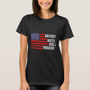 Brisket Butts Ribs And Freedom Bbq American Flag 2 T-Shirt