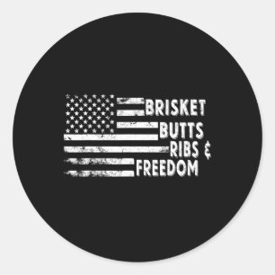 Brisket Butts Ribs And Freedom Bbq American Flag Classic Round Sticker