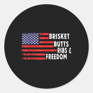 Brisket Butts Ribs And Freedom Bbq American Flag _ Classic Round Sticker