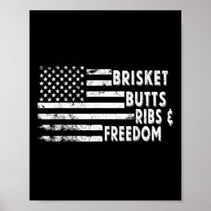 Brisket Butts Ribs And Freedom Bbq American Flag  Poster