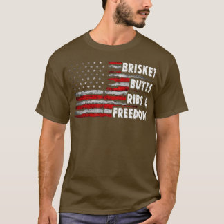 Brisket Butts Ribs and Freedom BBQ American flag T-Shirt