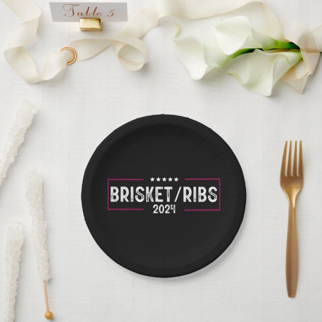 Brisket Ribs 2024 BBQ Barbecue Political Election Paper Plate (Wedding)