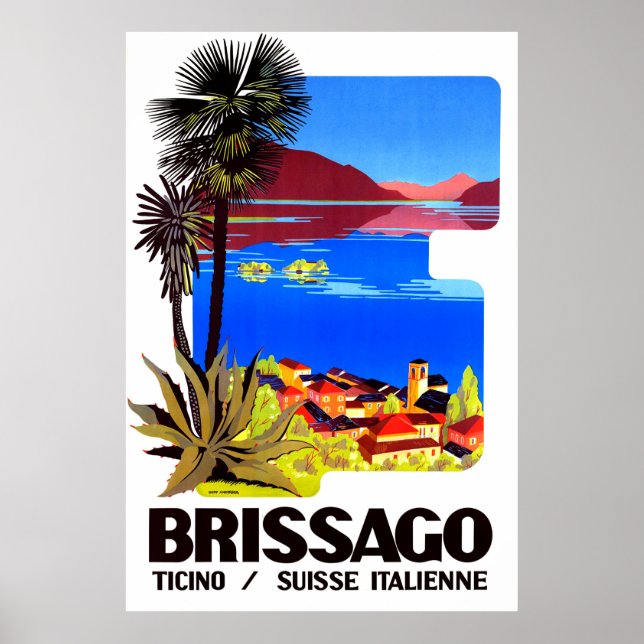 Brissago, Ticino, Switzerland. Village  and lake Poster (Front)