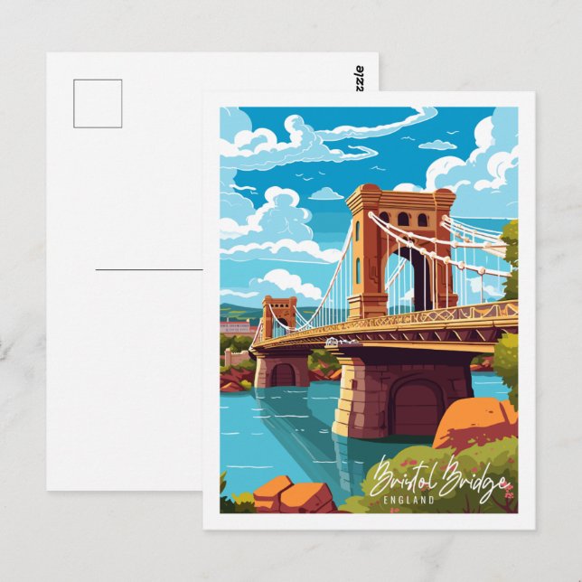 Bristol Bridge England vintage travel illustration Postcard (Front/Back)
