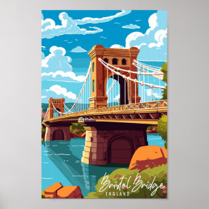 Bristol Bridge England vintage travel illustration Poster