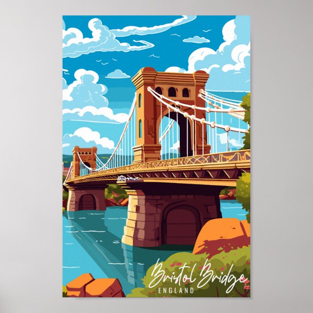 Bristol Bridge England vintage travel illustration Poster (Front)
