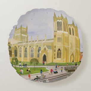 Bristol Cathedral and College Green 1989 Round Cushion