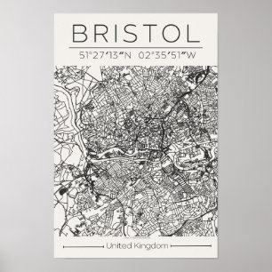 Bristol City Map Poster – Modern Minimal Urban Art