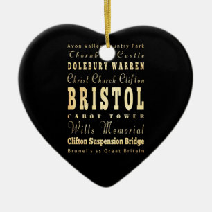 Bristol City of United Kingdom Typography Art Ceramic Tree Decoration