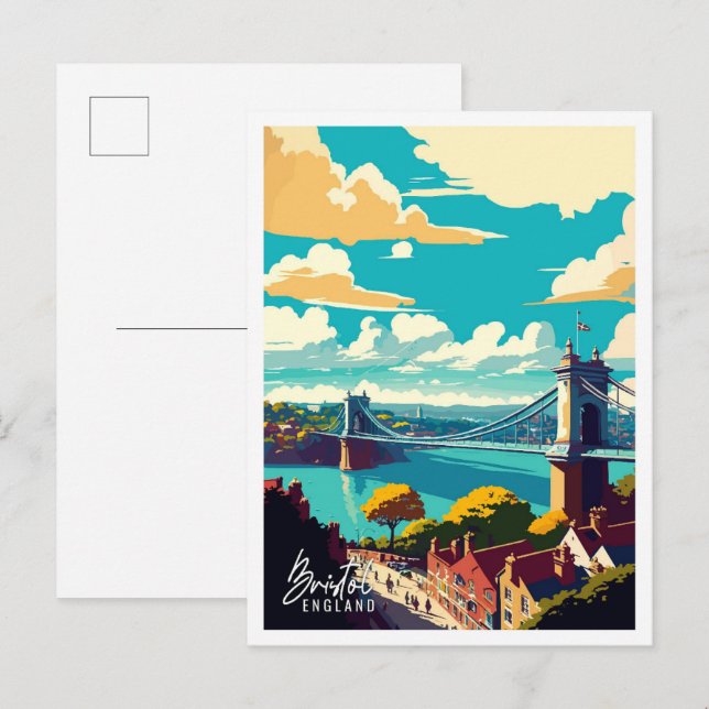 Bristol England Art vintage travel illustration Postcard (Front/Back)