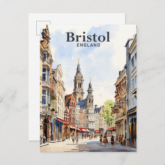 Bristol England Watercolor Painting Travel Postcard (Front/Back)