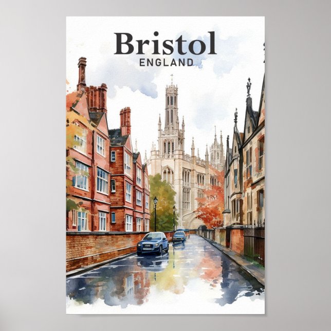 Bristol England Watercolor Painting Travel Poster (Front)