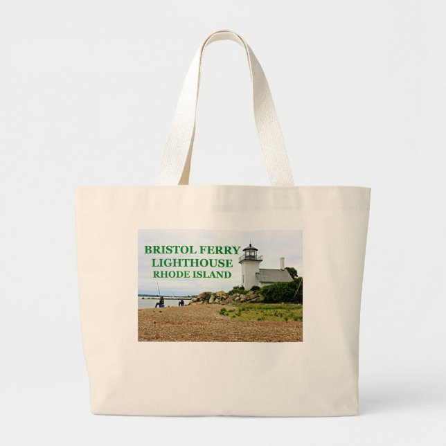 Bristol Ferry Lighthouse, Rhode Island Large Tote Bag (Front)