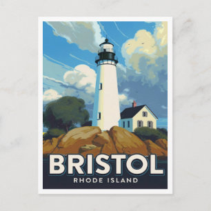 Bristol Rhode Island Lighthouse Art Postcard
