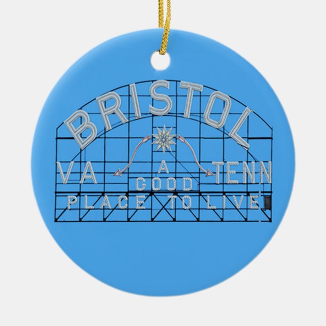 Bristol Slogan Sign Blue Ceramic Tree Decoration (Front)