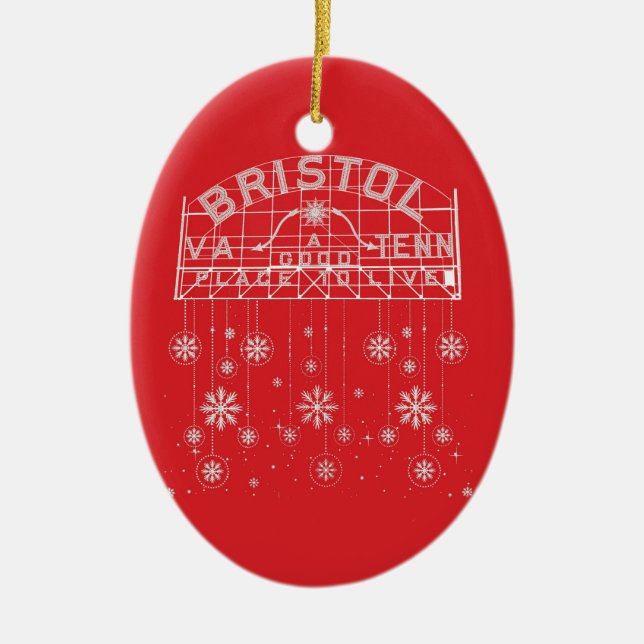 Bristol Slogan Sign Red Christmas Ceramic Tree Decoration (Front)