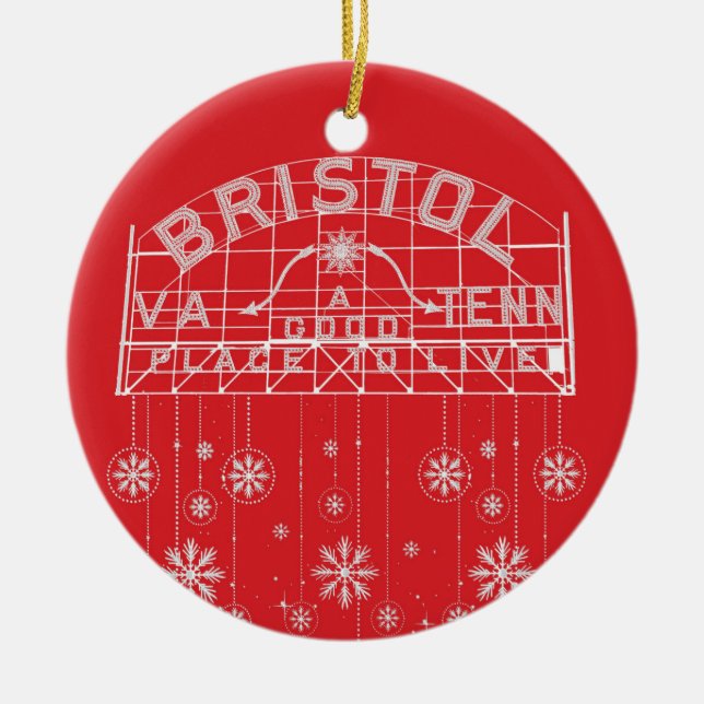 Bristol Slogan Sign Red Christmas circle Ceramic Tree Decoration (Front)