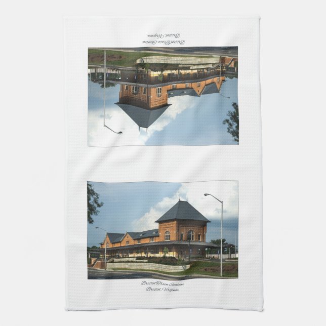 Bristol Train Station Bristol Virginia Tea Towel (Vertical)