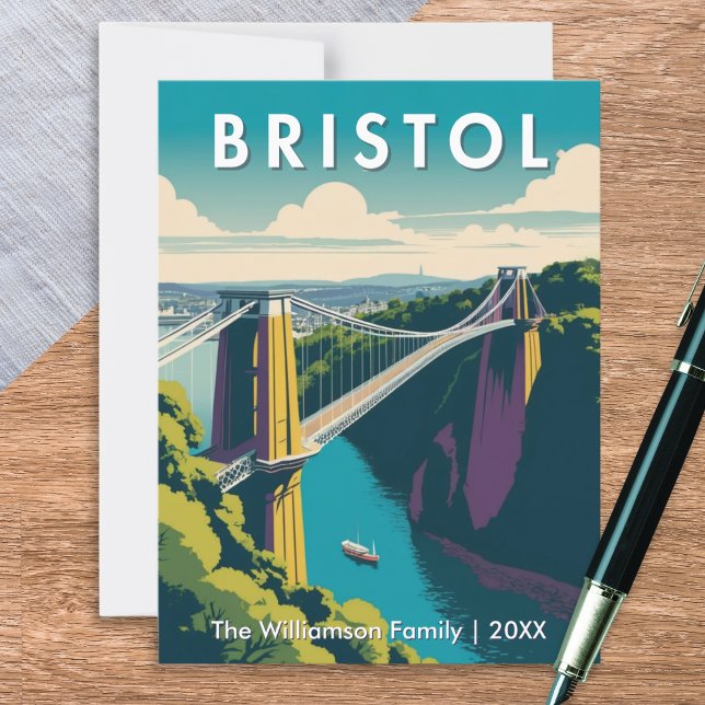 Bristol UK Clifton Suspension Bridge Retro Custom Postcard (A personalized postcard with retro picture of the Clifton Suspension Bridge, Bristol, UK)