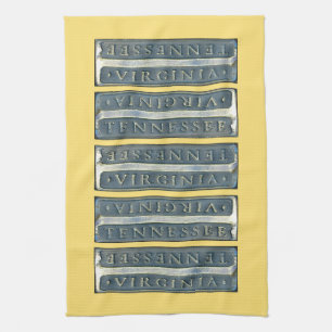 Bristol Virginia Tennessee Marker yellow Tea Towel