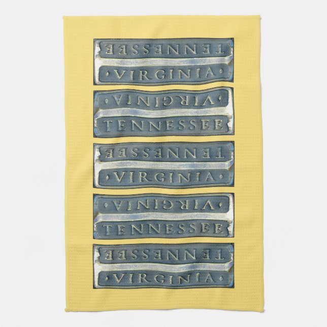 Bristol Virginia Tennessee Marker yellow Tea Towel (Vertical)