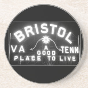 Bristol Virginia Tennessee Slogan sign at night Coaster