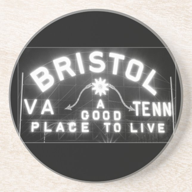 Bristol Virginia Tennessee Slogan sign at night Coaster (Front)