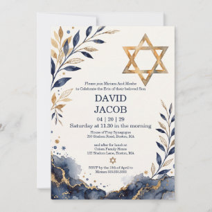Brit Milah Jewish Baby Boy Naming Star of david Invitation