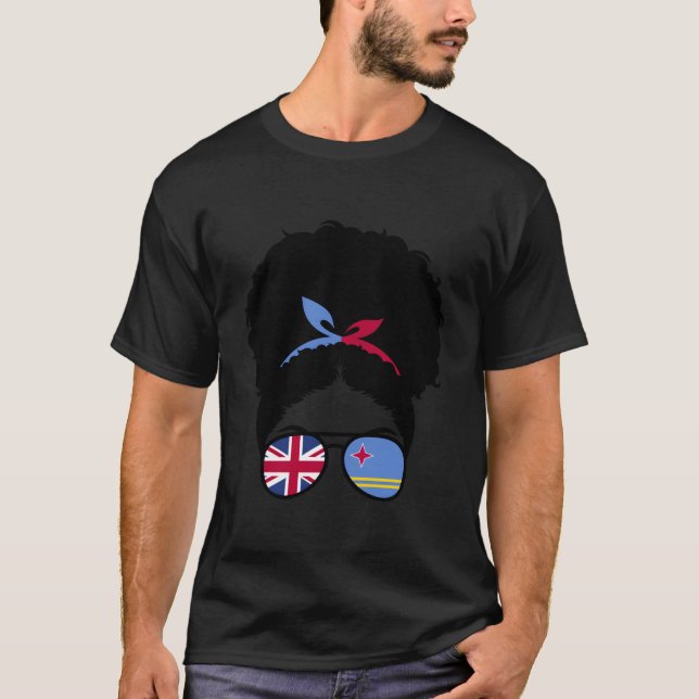 Britain And Aruba Mix Afro Hair Half British Half  T-Shirt (Front)